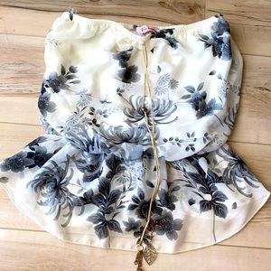 Strapless Floral Top With Singed Waist